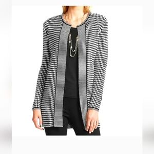 TALBOTS 100% Merino Wool Black/White Open Front Cardigan PETITE M Office Casual